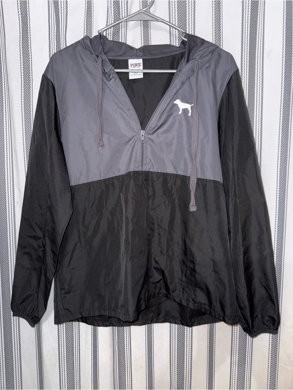 Victoria's Secret Two-Tone Hooded Windbreaker Jacket - Gray & Black